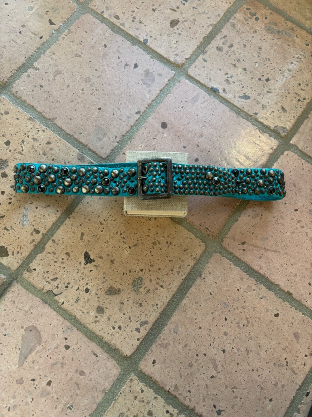 Studded Blue Leather Belt. Vintage - Picture 3 of 5